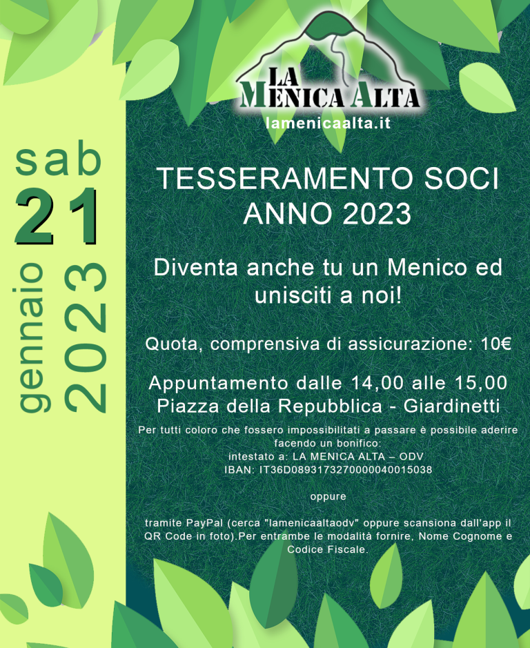Scopri di più sull'articolo 21/01/2023 – Campagna Tesseramento Soci 2023